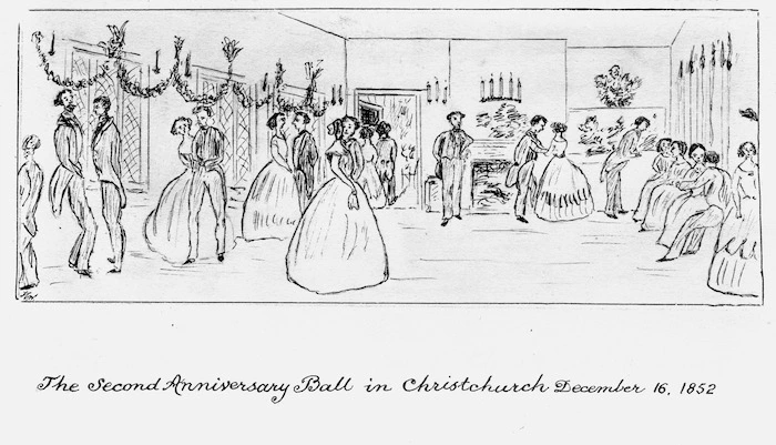 Artist unknown :The Second Anniversary Ball in Christchurch December 16, 1852 [1949?]