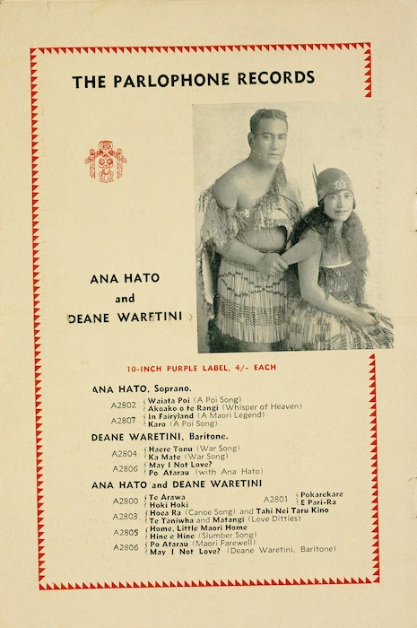 Columbia Graphophone (Australia) Ltd :The Parlophone records; Ana Hato and Deane Waretini. [ca 1930].