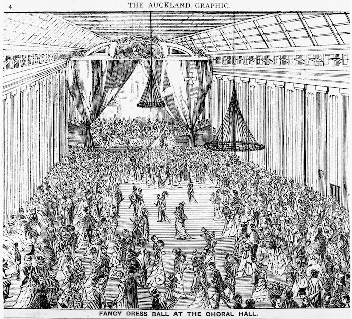 Artist unknown :Fancy dress ball at the Choral Hall. The Auckland Graphic. [1860s].